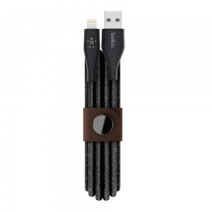 Belkin DuraTek Plus Lightning - USB-A kábel 3m, bőr kötegelővel, fekete (F8J236bt10-BLK)