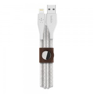 Belkin DuraTek Plus Lightning - USB-A kábel 1.2m, bőr kötegelővel, fehér (F8J236bt04-WHT)