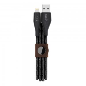 Belkin DuraTek Plus Lightning - USB-A kábel 1.2m, bőr kötegelővel, fekete (F8J236bt04-BLK)