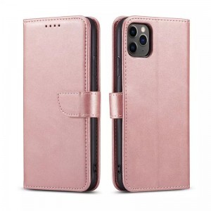 Samsung Galaxy A12 mágneses PU bőr fliptok kártyatartóval rózsaszín Alphajack