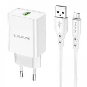 Borofone BN5 Sunlight USB Hálózati töltő QC 3.0 18W + USB - Micro USB kábellel fehér
