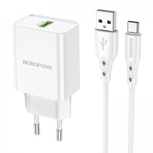 Borofone BN5 Sunlight USB Hálózati töltő QC 3.0 18W + USB - USB Type-C kábellel fehér