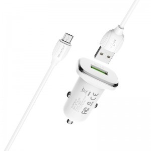 Borofone BZ12A Lasting Power USB Autós töltő QC 3.0 18W 3A + USB - Micro USB kábel fehér