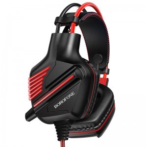 Borofone BO101 Racing Vezetékes Gamer fejhallgató mikrofonnal fekete - piros