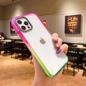 iPhone 13 Pro Max átlátszó TPU tok rózsaszín-zöld színátmenetes kerettel Alphajack