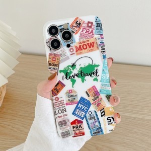 iPhone 13 mini TPU tok ''I love travel'' mintával fehér Alphajack