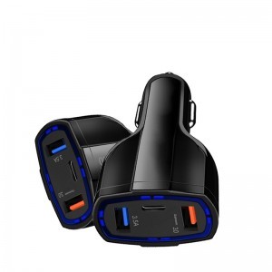 Univerzális szivargyújtós autós töltő 2xUSB és 1x USB Type-C QC 3.0 35W fekete