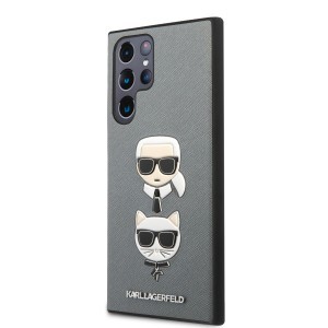 Samsung Galaxy S22 Ultra Karl Lagerfeld Karl Choupette Saffiano tok ezüst (KLHCS22LSAKICKCSL)