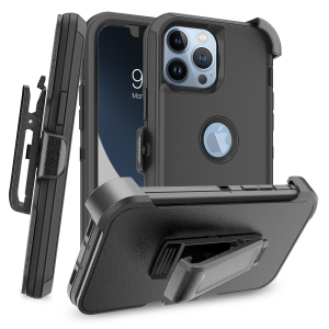 iPhone 13 Pro 360 fokos védelmet biztosító Defender tok kijelzővédővel, övcsipesszel fekete