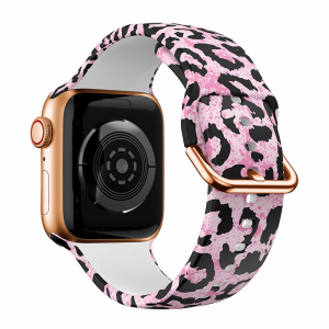 Apple Watch 38/40/41mm szilikon óraszíj rózsaszín leopárd mintás Alphajack