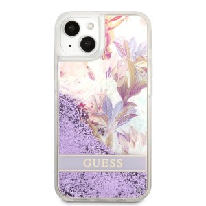 iPhone 13 Guess Liquid Glitter Flower csillámos tok lila