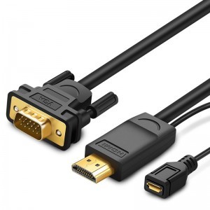 Ugreen átalakító adapter, konverter HDMI - VGA micro USB tápellátással 1.5m fekete (MM101)
