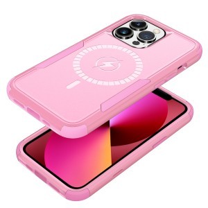 iPhone 13 Pro Max 3 az 1-ben ütésálló MagSafe-kompatibilis mágneses tok rózsaszín Alphajack