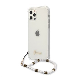 iPhone 12/12 Pro Guess White Pearl tok karpánttal átlátszó (GUHCP12MKPSWH)