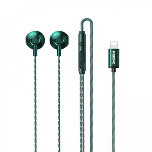 Remax vezetékes fülhallgató lightning csatlakozóval, beépített mikrofonnal, távirányítóval 1,2m zöld