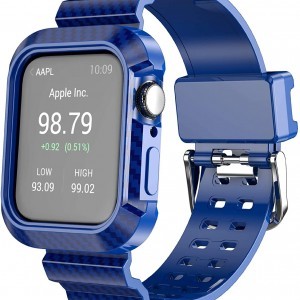 Apple Watch 4/5/6/7/SE (38/40/41mm) karbon mintás óraszíj és tok kék