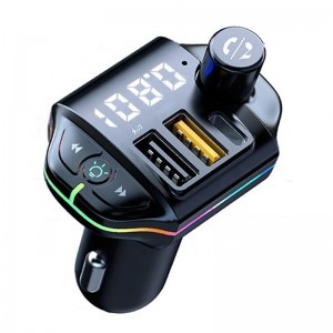 HIGI A10 szivargyújtós autós töltő 1x USB, 1x USB QC3.0, 1x USB Type-C PD20W FM Transmitter RGB LED világítással