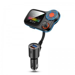 Bluetooth FM Transmitter, szivargyújtós autós töltő 1x USB, 1x USB QC3.0 színes kijelzővel, hangulatvilágítással (T831)