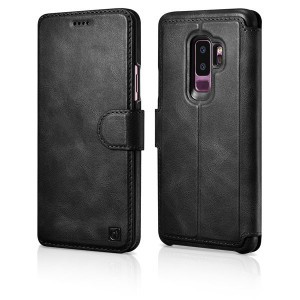 Samsung Galaxy S9+ (S9 Plus) iCarer 2in1 Leather Folio Genuine valódi bőr fliptok fekete