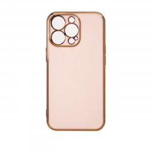 iPhone 13 Pro Max Lighting Color gél tok arany kerettel rózsaszín