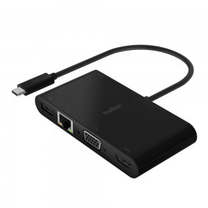 Belkin USB-C Multimédia + töltőadapter, HUB elosztó (ETHERNET - HDMI - VGA - USB-A) (100W PD) fekete (AVC004BTBK)