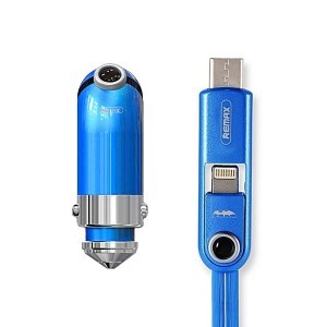 Remax Cutie autós töltő RCC-211 USB-micro USB, Lightning, Type C 2.1 A kék