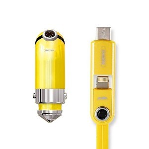 Remax Cutie autós töltő RCC-211 USB-micro USB, Lightning, Type C 2.1 A sárga