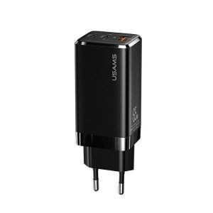 USAMS T33 hálózati töltő adapter MT 2xUSB-C + USB GaN 65W PD Gyorstöltéssel fekete (US-CC110)