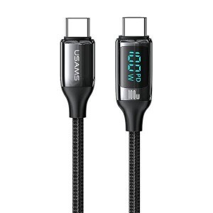 USAMS U78 USB-C – USB-C gyorstöltő kábel LED kijelzővel 1,2 m 100 W fekete (US-SJ546)