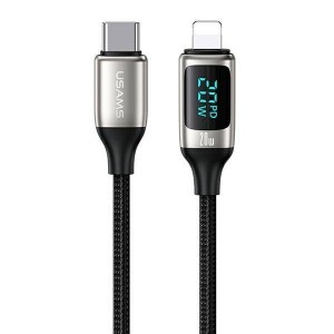 USAMS U78 USB-C – Lightning gyorstöltő kábel LED kijelzővel 1,2 m 20 W PD fehér (US-SJ545)
