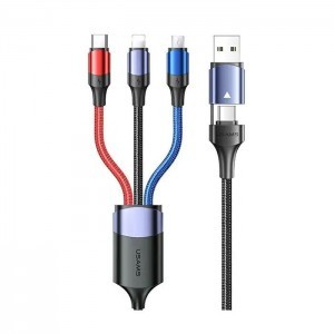 USAMS U71 kábel 3 az 1-ben 1,2 m 3A gyorstöltés fekete(USB / USB-C - Lightning / microUSB / USB-C) (US-SJ549)
