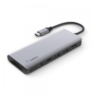 Belkin CONNECT USB-C 7 az 1-ben többportos adapter, HUB elosztó (AVC009btSGY) szürke