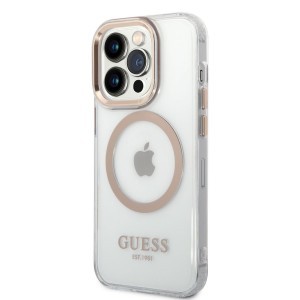 iPhone 14 Pro Max Guess Transparent MagSafe kompatibilis tok arany (GUHMP14XHTRMD)
