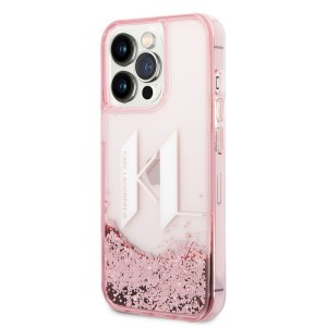 iPhone 14 Pro Karl Lagerfeld Liquid Glitter Big KL Logo tok rózsaszín (KLHCP14LLBKLCP)