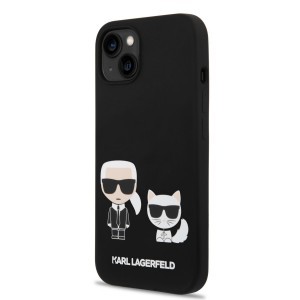 iPhone 14 Karl Lagerfeld Liquid Silicone Karl és Choupette MagSafe kompatibilis tok fekete (KLHMP14SSSKCK)
