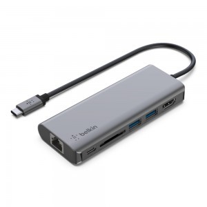 Belkin CONNECT USB-C 6 az 1-ben többportos adapter, HUB elosztó (AVC008btSGY) szürke