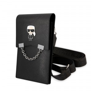 Karl Lagerfeld Saffiano Metal Ikonik Univerzális telefon tartó válltáska fekete (KLWBSAIPCK)