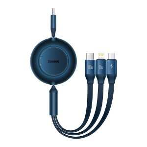 Baseus Bright Mirror2 3 az 1-ben kábel Type C - Type C, micro USB, Lightning 100W 1.1 m sötétkék