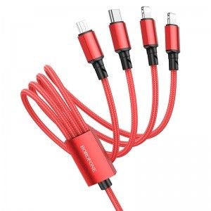 Borofone BX72 4 az 1-ben USB - Type C, micro USB, 2xLightning kábel 2A 1 m piros