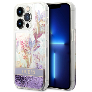 iPhone 14 Pro Guess Liquid Glitter Flower csillámos tok lila (GUHCP14LLFLSU)