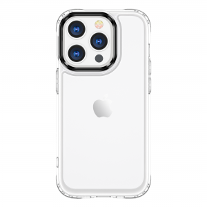 iPhone 14 Pro Max fokozott védelmet nyújtó átlátszó TPU tok fekete kerettel a kamera körül Alphajack