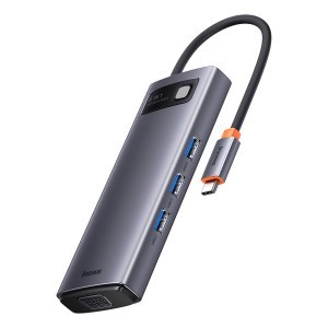 Baseus Metal Gleam Series 6 az 1-ben dokkoló, HUB USB Type C - 1 x HDMI / 3 x USB 3.2 Gen. 1/1 x Power Delivery / 1 x VGA szürke (WKWG030013)