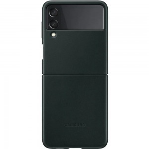 Samsung Galaxy Z Flip 3 5G Leather Cover, Gyári Bőr Tok, zöld