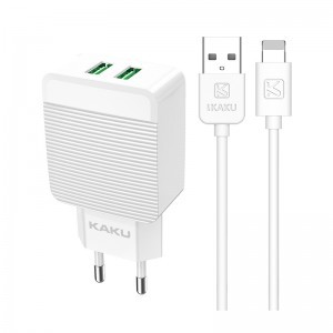 Kaku Haoyi hálózati töltő adapter 2xUSB 12W 2.4A + USB-Lightning kábel fehér