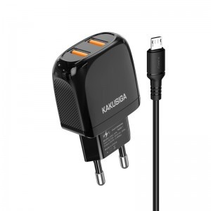 Kaku Xuansu hálózati töltő adapter 2xUSB 2.4A + USB-microUSB kábel fekete