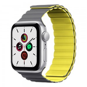 Apple Watch 4/5/6/7/8/SE/Ultra (42/44/45/49mm) Kingxbar mágneses óraszíj szürke-sárga