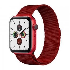 Apple Watch 4/5/6/7/8/SE/Ultra (42/44/45/49mm) rozsdamentes acél mágneses óraszíj piros