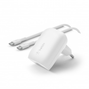 Belkin Boost Charge 30W USB-C PD PPS hálózati töltő adapter + USB-C - USB-C kábel (WCA005vf1MWH-B6) fehér