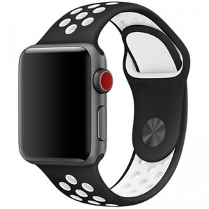 Apple Watch 4/5/6/7/8/SE (38/40/41mm) szilikon sportszíj fekete-fehér Alphajack