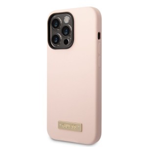 iPhone 14 Pro Guess Silicone Metal Logo MagSafe kompatibilis tok rózsaszín (GUHMP14LSBPLP)